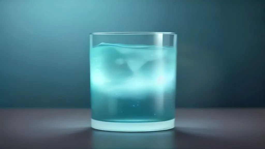一杯含氫氣泡的水,旁邊放著實驗試管,氫水科學與理性判斷的意象